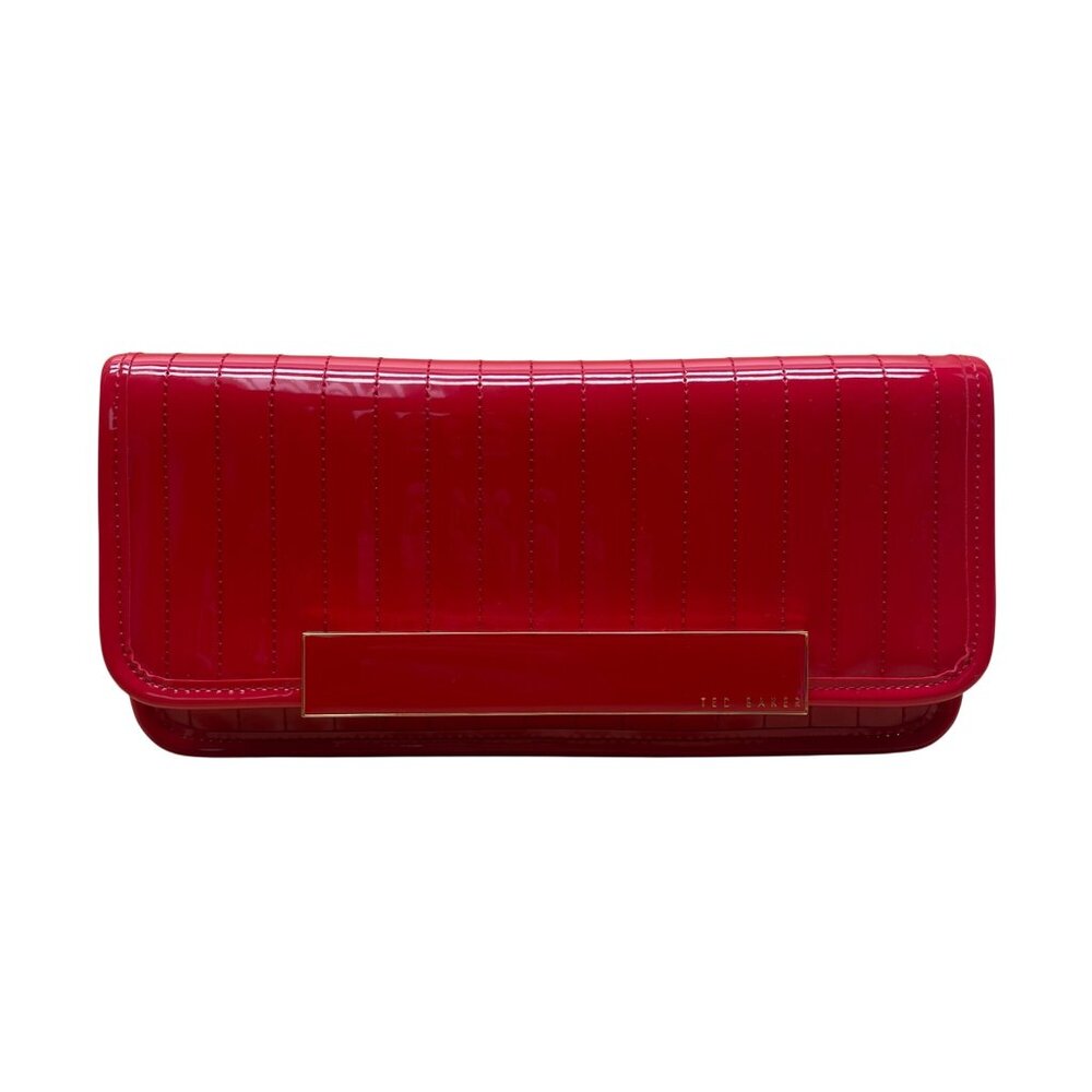 Ted Baker Women’s Red Patent Quilted With Gold Accent Bar Evening Clutch